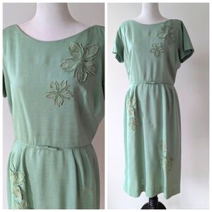 Vintage seafoam green 1960s embellished party dress size large